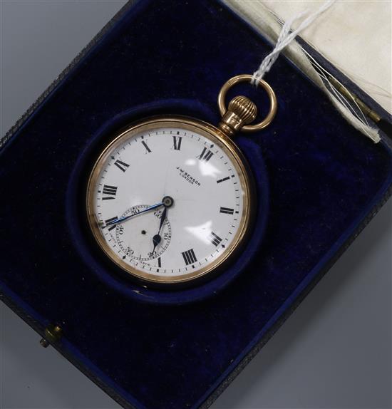 A 20th century 9ct gold JW Benson open face pocket watch, in JW Benson fitted box.
